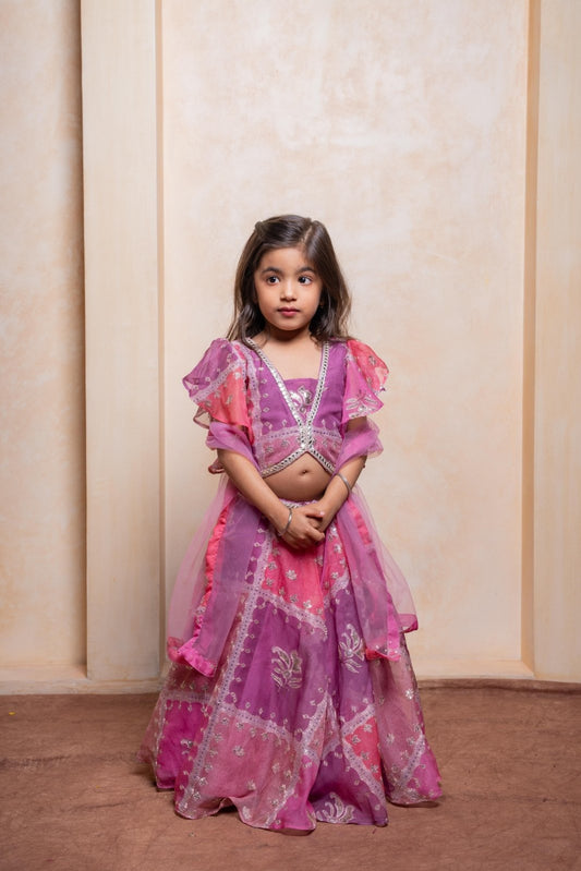 Twirl into festivities with this dreamy pink - purple lehenga set for girls - Kirti Agarwal
