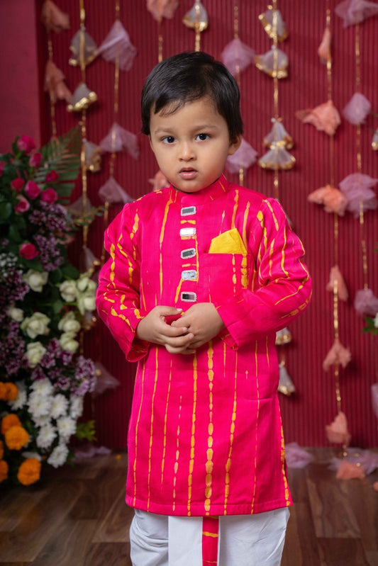 Vibrant Fuchsia Pink Kurta with White Dhoti – Festive Kids Traditional Set - Kirti Agarwal