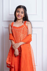 Vibrant Orange Mirror Work Sharara Set with Embroidered Crop Top and Dupatta – Perfect for Festive Celebrations and Weddings - Kirti Agarwal