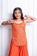 Vibrant Orange Mirror Work Sharara Set with Embroidered Crop Top and Dupatta – Perfect for Festive Celebrations and Weddings - Kirti Agarwal