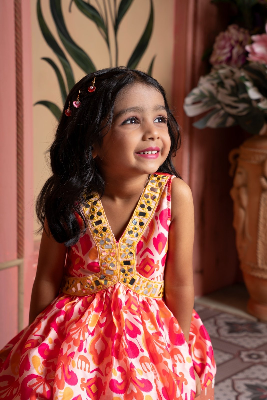 Vibrant printed kurti - sharara set with mirror work and gold accents—perfect for festive celebrations. - Kirti Agarwal