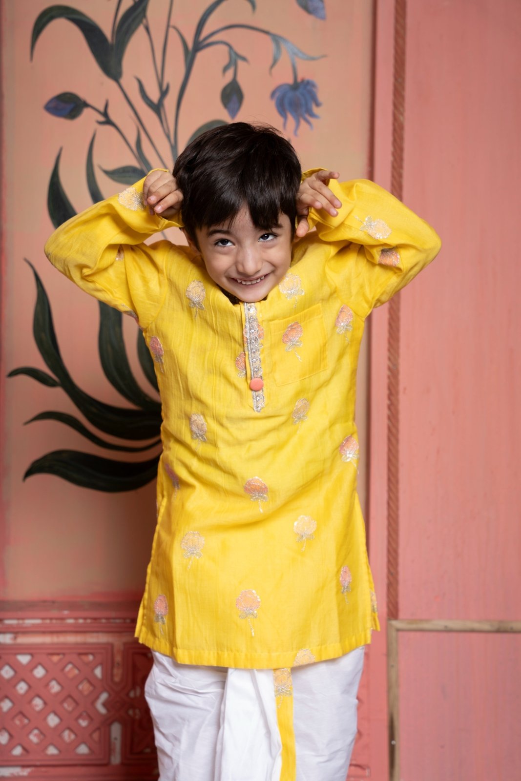 Yellow Embroidered Kurta With Dhoti - Kirti Agarwal