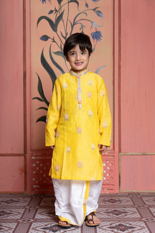 Yellow Embroidered Kurta With Dhoti - Kirti Agarwal