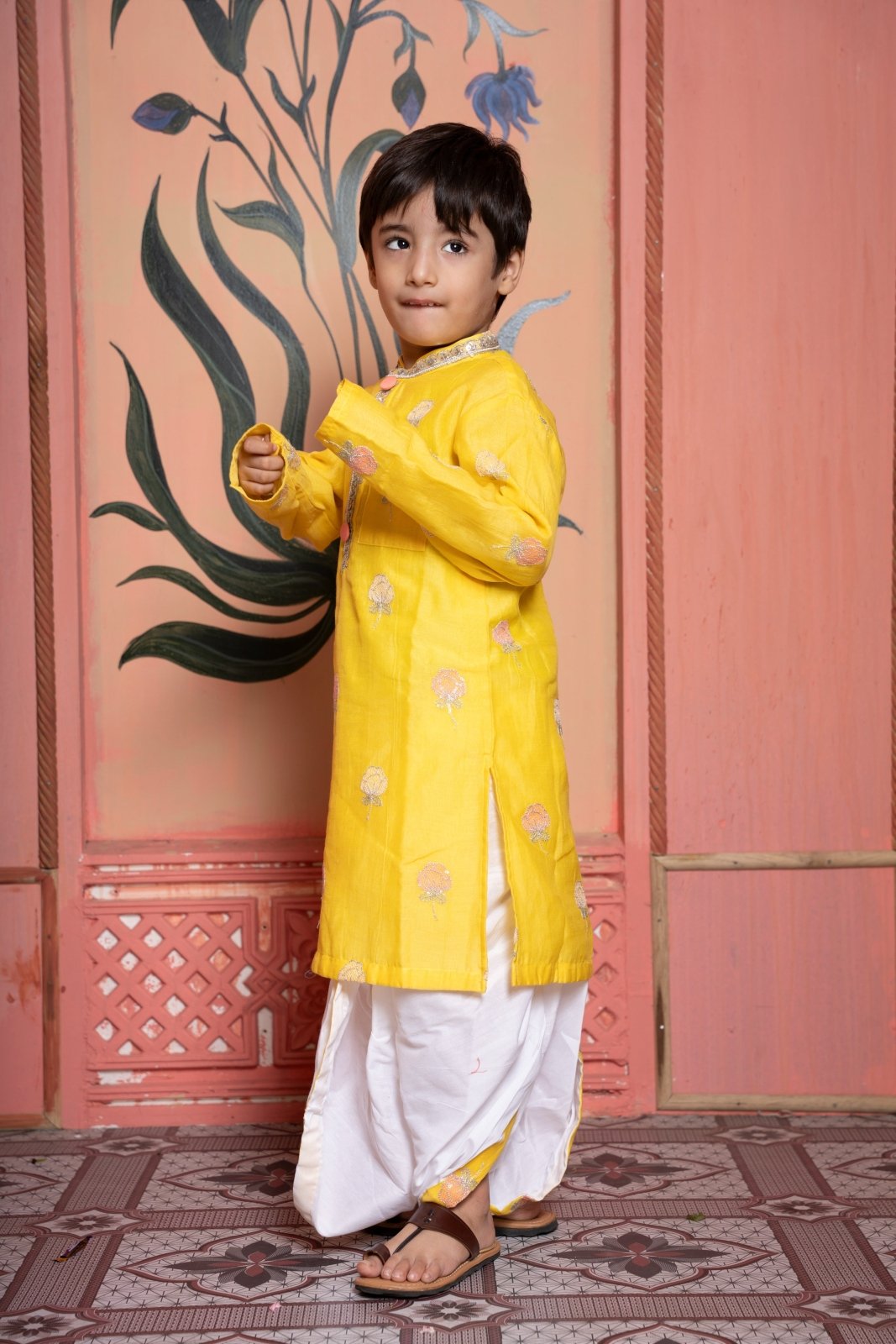 Yellow Embroidered Kurta With Dhoti - Kirti Agarwal