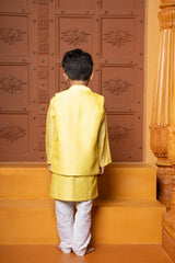 Yellow Kurta With Embroidered Jacket And White Pyjama - Kirti Agarwal
