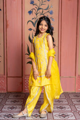 Yellow Sequin Embroidered Sleeveless Kurti With Dhoti And Dupatta - Kirti Agarwal