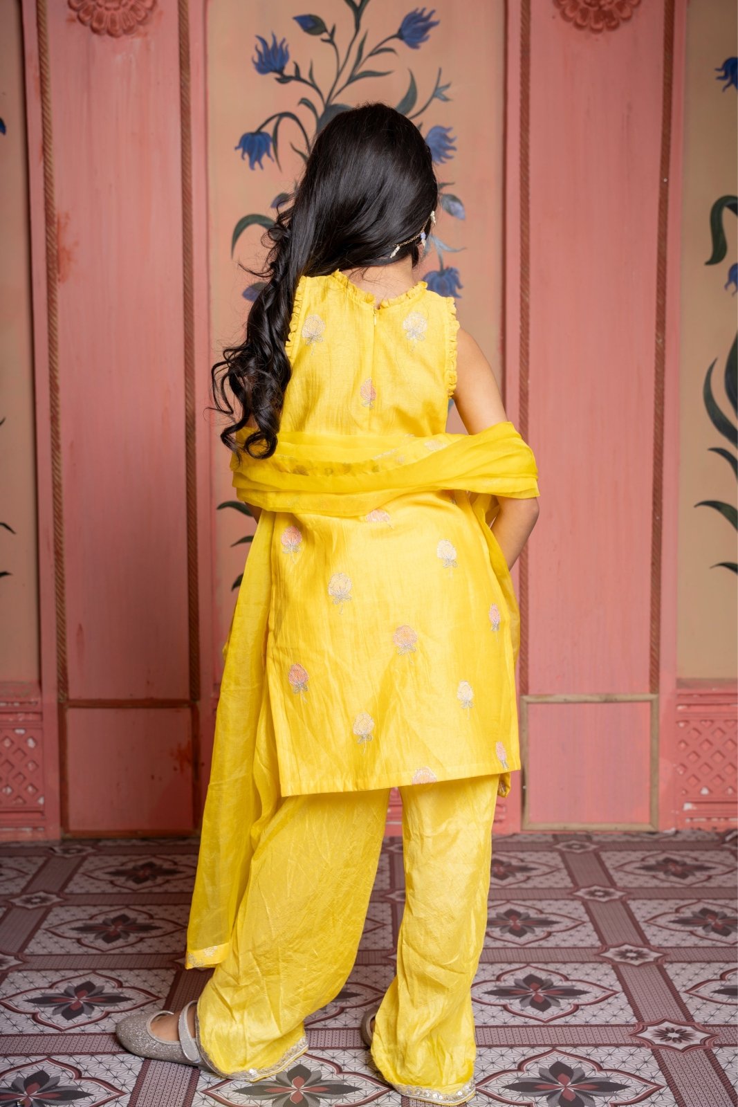 Yellow Sequin Embroidered Sleeveless Kurti With Dhoti And Dupatta - Kirti Agarwal