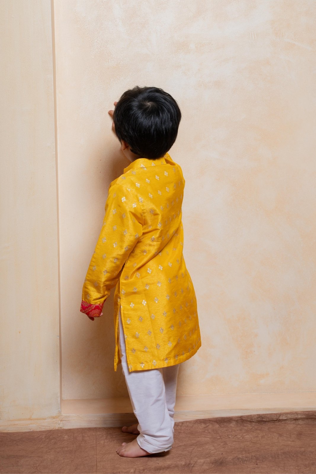 Yellow Sheen Brocade Silk Kurta With Pyjama - Kirti Agarwal
