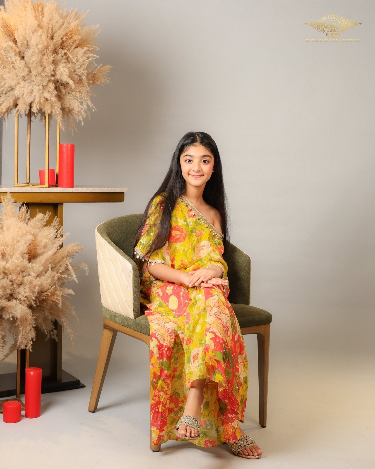 Yellow Strappy Top With Multicolor Printed Cape And Palazzo - Kirti Agarwal