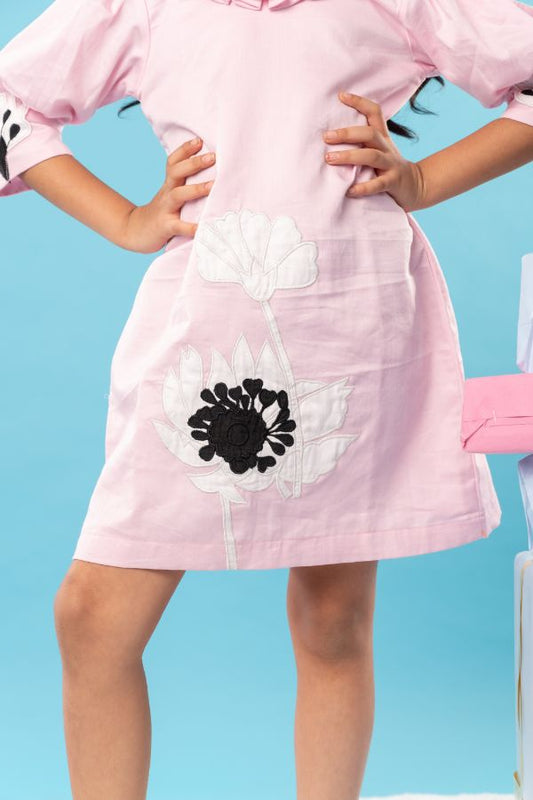 Applique flower embroidered frock with balloon sleeves - Kirti Agarwal