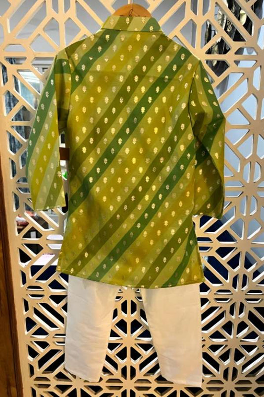 Brocade Embroidered Leheriya Printed Multicolour Kurta And White Pyjama - Kirti Agarwal