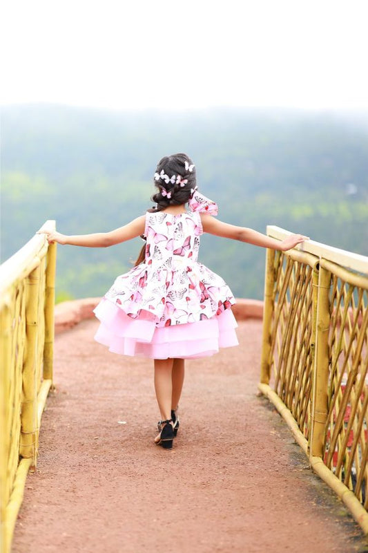 Butterly Print Three Tier Frock - Kirti Agarwal