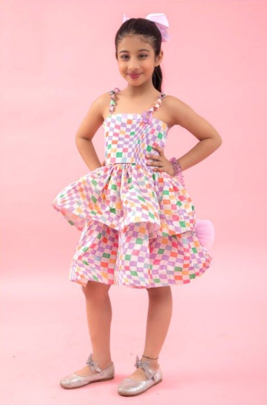 Checks Printed Frock with Layers - Kirti Agarwal