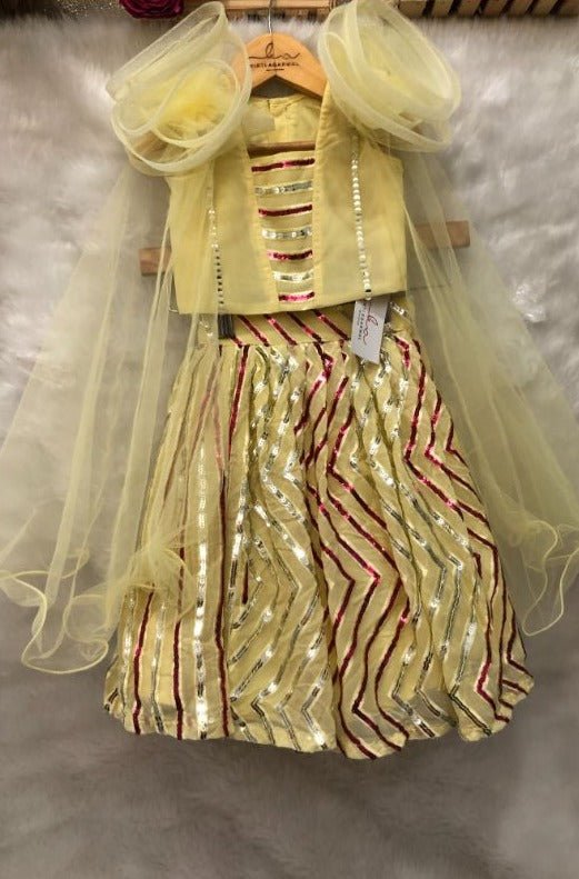 Crop top with 2 side flower attached dupatta and sequin work Ghagra - Kirti Agarwal