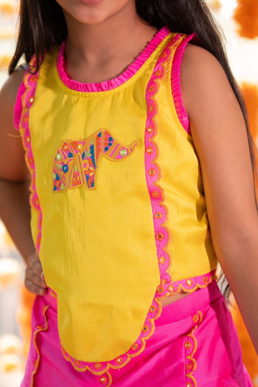 Dual Tone Top And Pink Lehenga With Potli Bag - Kirti Agarwal