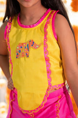 Dual Tone Top And Pink Lehenga With Potli Bag - Kirti Agarwal