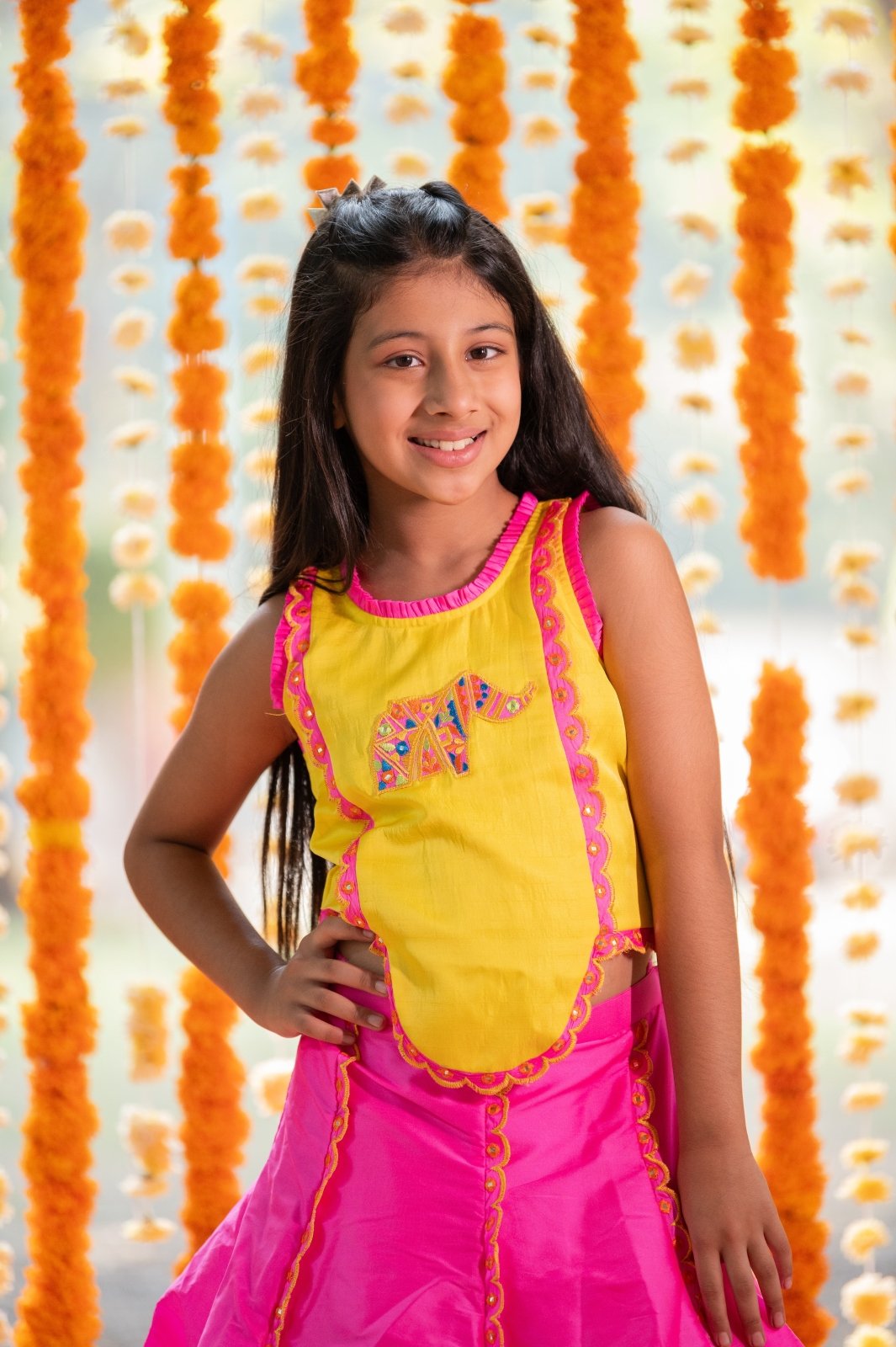 Dual Tone Top And Pink Lehenga With Potli Bag - Kirti Agarwal