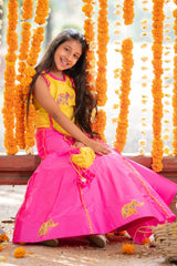 Dual Tone Top And Pink Lehenga With Potli Bag - Kirti Agarwal