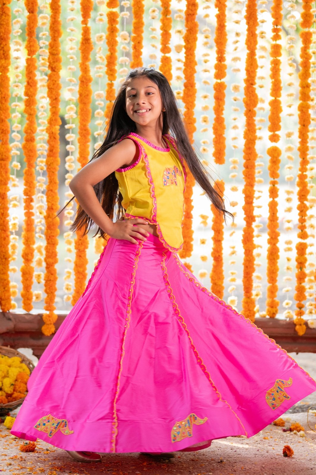 Dual Tone Top And Pink Lehenga With Potli Bag - Kirti Agarwal