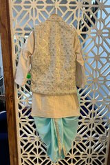 Embroidered Jacket with Beige Kurta and Dhoti - Kirti Agarwal