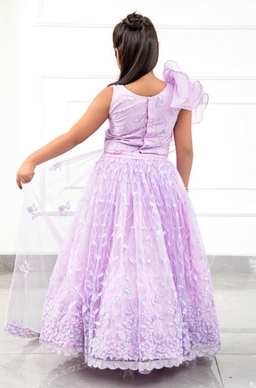 Embroidered Lahenga with ruffled crop top and attached dupatta - Kirti Agarwal