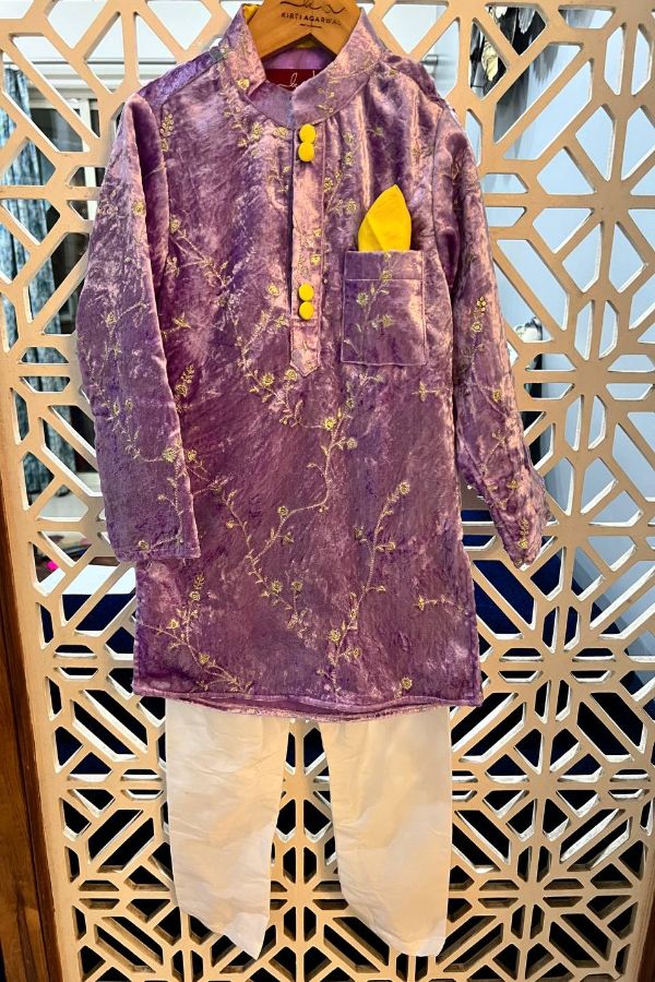 Embroidered Velvet Kurta with chudidar - Kirti Agarwal