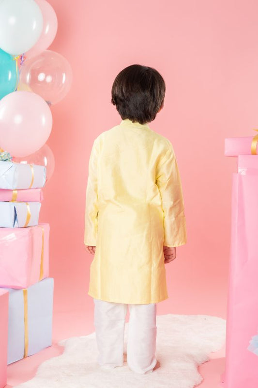 Ethnic Floral Embroidered Yellow Jacket Style Kurta With Pyjama - Kirti Agarwal