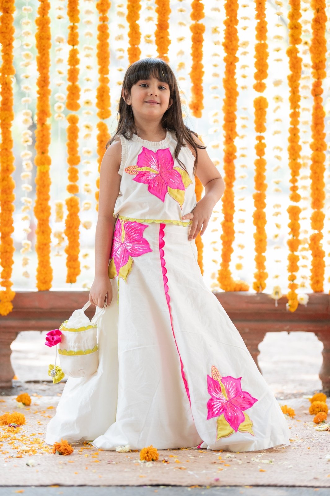 Exquisite Floral Embroidered Top And Lehenga With Potli Bag - Kirti Agarwal