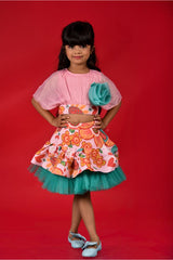 Falling Crop Top with Frilled Skirt and Embroidered Flower on top - Kirti Agarwal