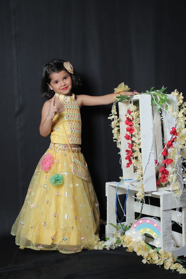 Faux Mirror Work top with Ghagra and Purse - Kirti Agarwal