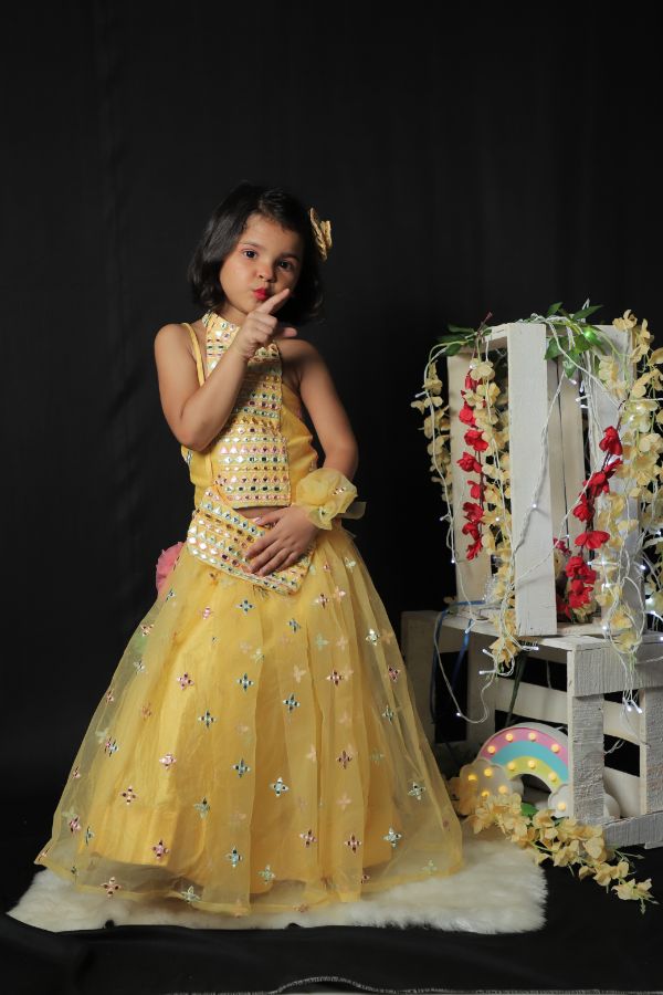 Faux Mirror Work top with Ghagra and Purse - Kirti Agarwal