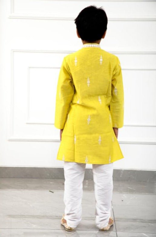 Flap style Yellow Kurta with Pyjama - Kirti Agarwal