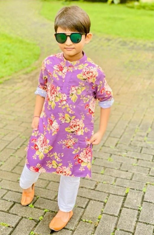 Floral Kurta With Thread Work Jacket And Pyjama - Kirti Agarwal