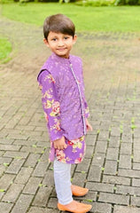 Floral Kurta With Thread Work Jacket And Pyjama - Kirti Agarwal