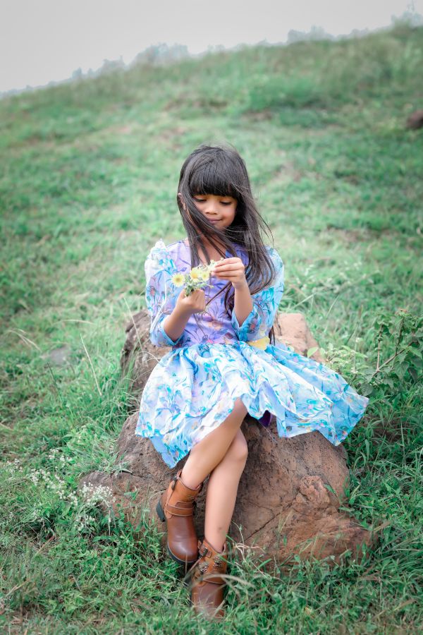 Floral Printed frock with flower on waist - Kirti Agarwal