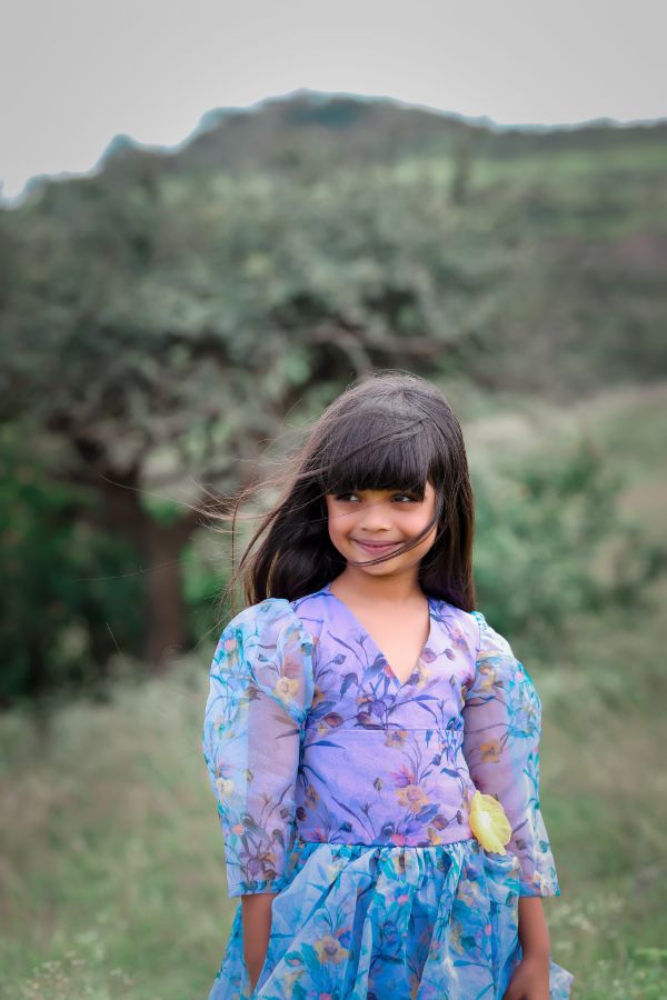 Floral Printed frock with flower on waist - Kirti Agarwal