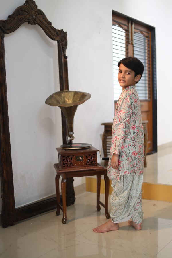 Floral Printed Pastel Green Kurta And Dhoti - Kirti Agarwal