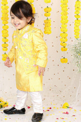 Floral Sequin Work Jacket With Yellow Kurta And Pyjama - Kirti Agarwal