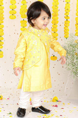 Floral Sequin Work Jacket With Yellow Kurta And Pyjama - Kirti Agarwal