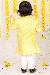 Floral Sequin Work Jacket With Yellow Kurta And Pyjama - Kirti Agarwal