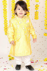 Floral Sequin Work Jacket With Yellow Kurta And Pyjama - Kirti Agarwal