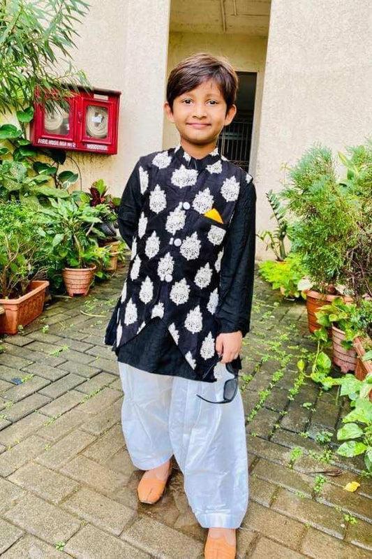 Floral Thread Embroidered Black Jacket With Kurta And Patiala - Kirti Agarwal