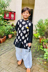 Floral Thread Embroidered Black Jacket With Kurta And Patiala - Kirti Agarwal