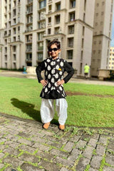 Floral Thread Embroidered Black Jacket With Kurta And Patiala - Kirti Agarwal