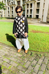 Floral Thread Embroidered Black Jacket With Kurta And Patiala - Kirti Agarwal