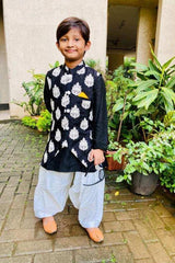 Floral Thread Embroidered Black Jacket With Kurta And Patiala - Kirti Agarwal