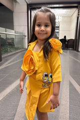 Flower embossed crop top with jacket and skorts - Kirti Agarwal