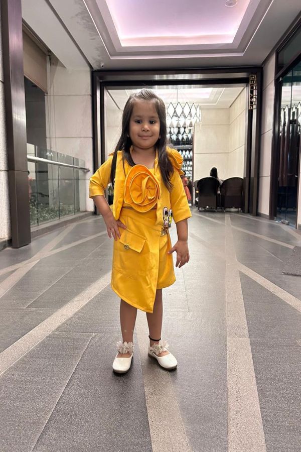 Flower embossed crop top with jacket and skorts - Kirti Agarwal