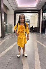 Flower embossed crop top with jacket and skorts - Kirti Agarwal