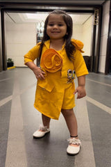 Flower embossed crop top with jacket and skorts - Kirti Agarwal